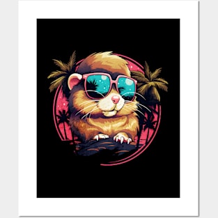 Retro Wave Gold Hamster Shirt Posters and Art